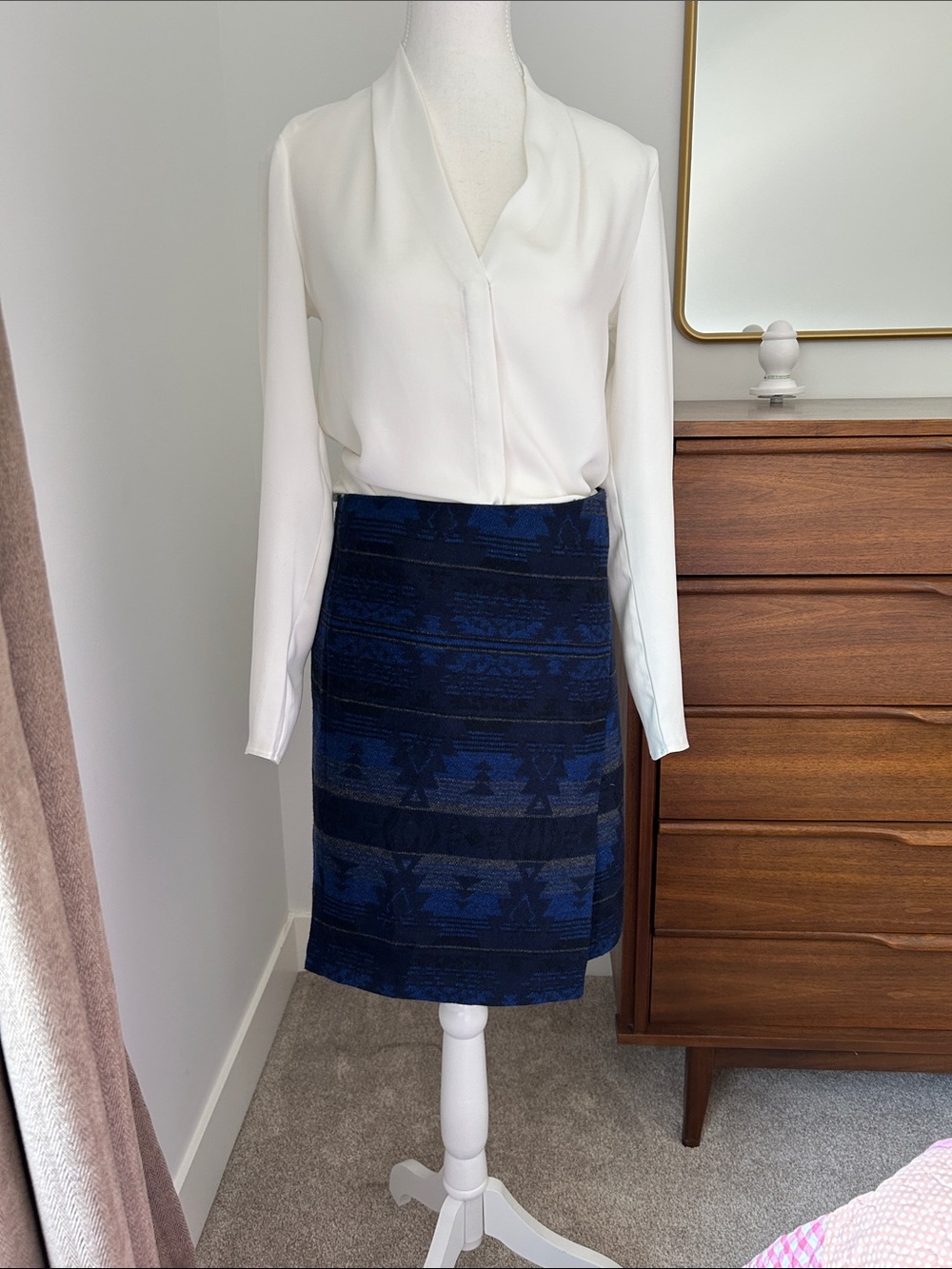 Kenar Blue Patterned Pencil Skirt